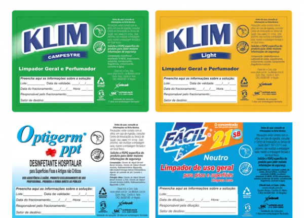 etiquetas de produtos de limpeza concentrados